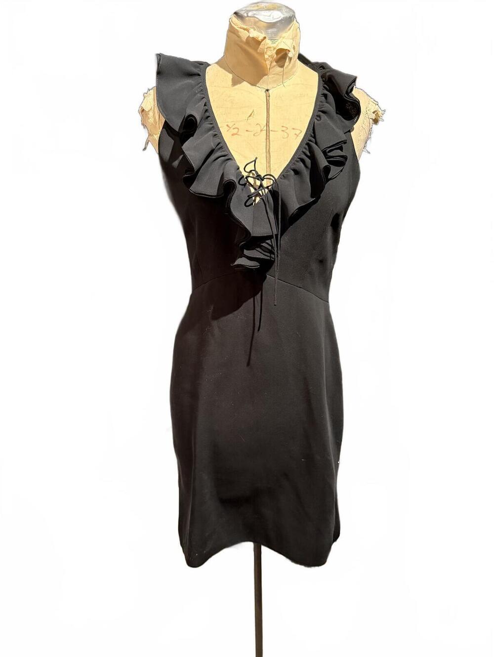 Cache Black Sleeveless Ruffle V-Neck Dress